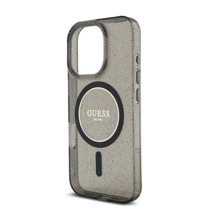 iPhone 16 Pro Max Kılıf Guess Orijinal Lisanslı M-safe Şarj Özellikli Simli Silikon İnci Bileklikli Kılıf