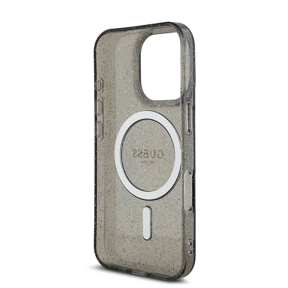 iPhone 16 Pro Max Kılıf Guess Orijinal Lisanslı M-safe Şarj Özellikli Simli Silikon İnci Bileklikli Kılıf