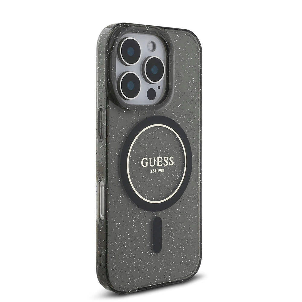 iPhone 16 Pro Max Kılıf Guess Orijinal Lisanslı M-safe Şarj Özellikli Simli Silikon İnci Bileklikli Kılıf