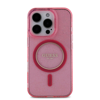 iPhone 16 Pro Max Kılıf Guess Orijinal Lisanslı M-safe Şarj Özellikli Simli Silikon İnci Bileklikli Kılıf