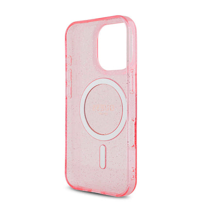 iPhone 16 Pro Max Kılıf Guess Orijinal Lisanslı M-safe Şarj Özellikli Simli Silikon İnci Bileklikli Kılıf