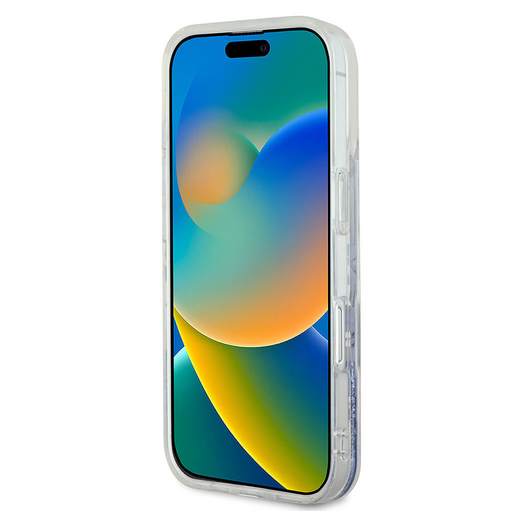 iPhone 16 Pro Max Kılıf Guess Orijinal Lisanslı M-safe Şarj Özellikli Sıvılı Simli Çiçek Desenli Kılıf
