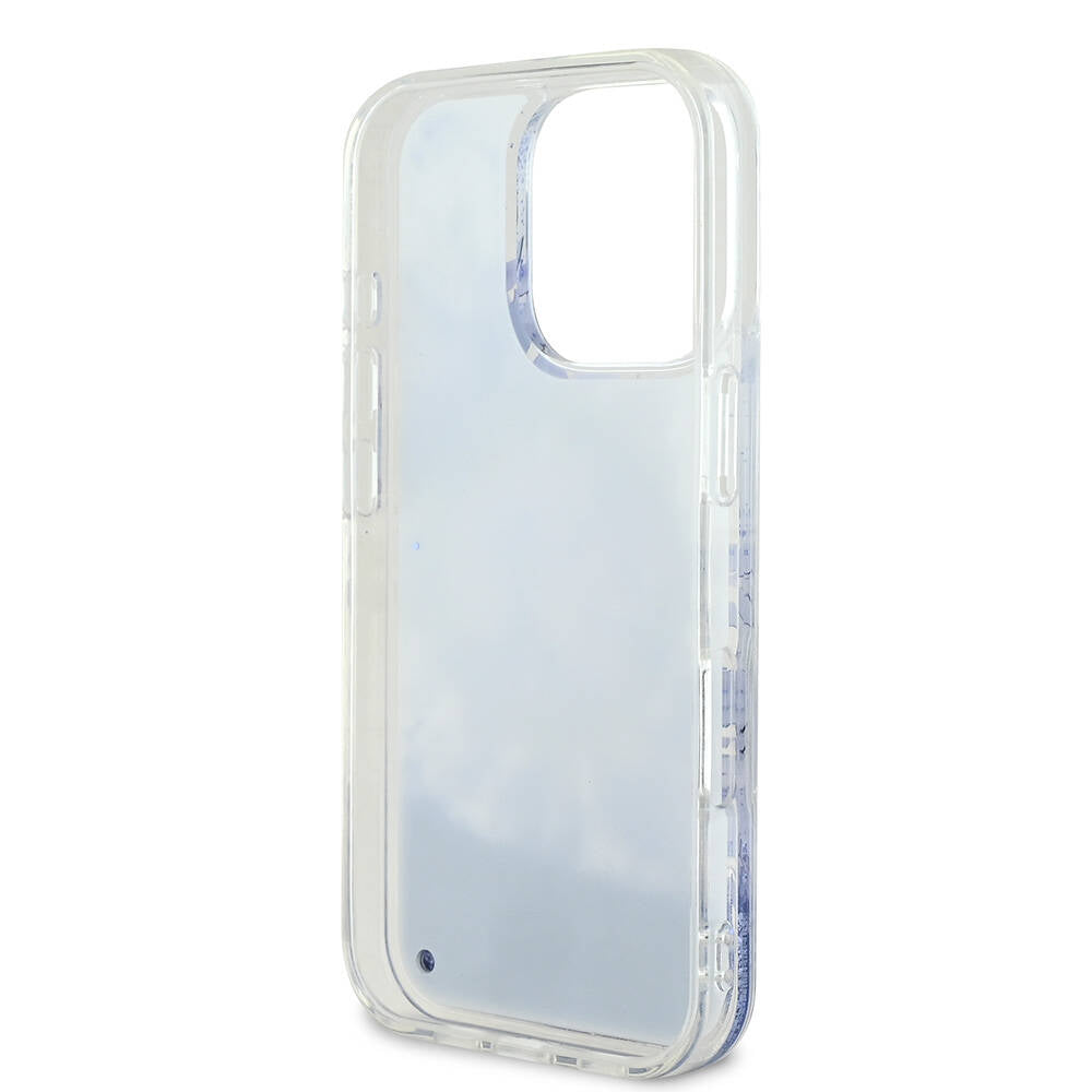 iPhone 16 Pro Max Kılıf Guess Orijinal Lisanslı M-safe Şarj Özellikli Sıvılı Simli Çiçek Desenli Kılıf