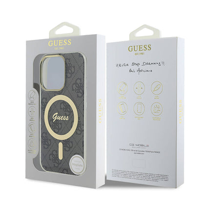 iPhone 16 Pro Max Kılıf Guess Orijinal Lisanslı M-safe Şarj Özellikli Yazı Logolu 4G Desenli Kılıf