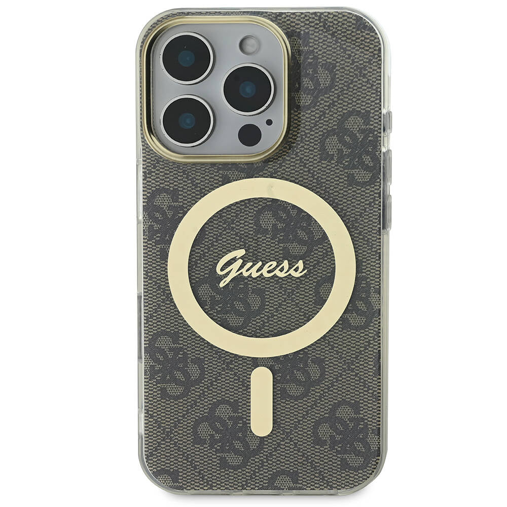 iPhone 16 Pro Max Kılıf Guess Orijinal Lisanslı M-safe Şarj Özellikli Yazı Logolu 4G Desenli Kılıf
