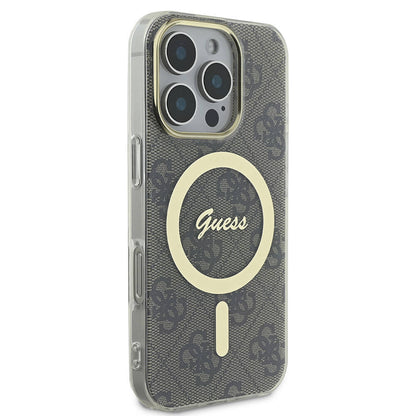 iPhone 16 Pro Max Kılıf Guess Orijinal Lisanslı M-safe Şarj Özellikli Yazı Logolu 4G Desenli Kılıf