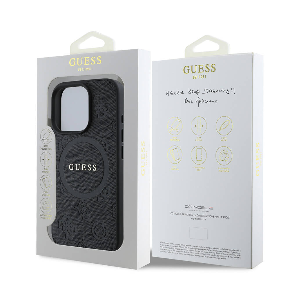 iPhone 16 Pro Max Kılıf Guess Orijinal Lisanslı M-safe Şarj Özellikli Yazı Logolu Saffiano Peony Kılıf