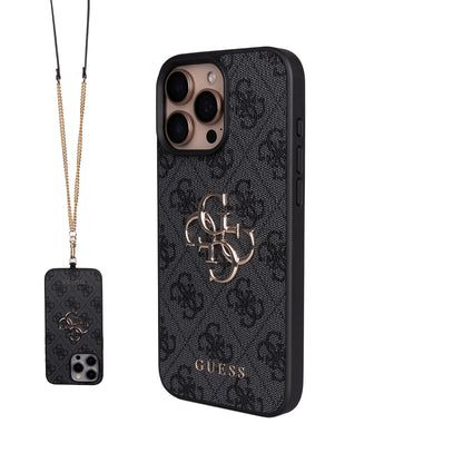 iPhone 16 Pro Max Kılıf Guess Orijinal Lisanslı PU Deri 4G Büyük Metal Logolu Çapraz Vücut Askılı Kılıf