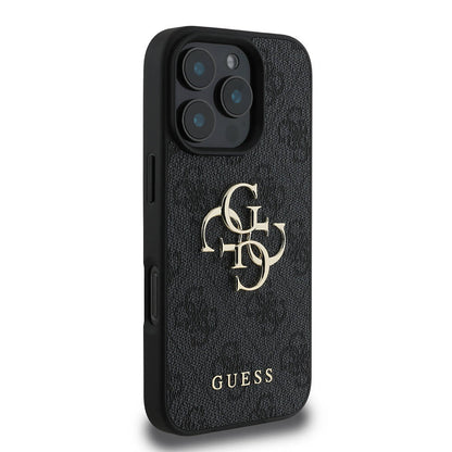 iPhone 16 Pro Max Kılıf Guess Orijinal Lisanslı PU Deri 4G Desenli Metal Büyük 4G ve Yazı Logolu Kılıf