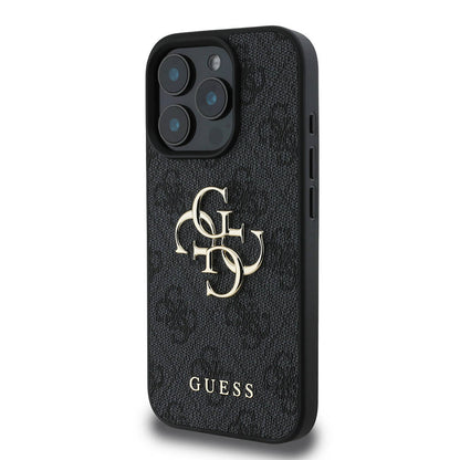 iPhone 16 Pro Max Kılıf Guess Orijinal Lisanslı PU Deri 4G Desenli Metal Büyük 4G ve Yazı Logolu Kılıf