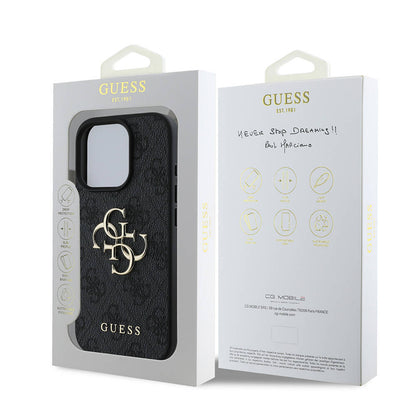iPhone 16 Pro Max Kılıf Guess Orijinal Lisanslı PU Deri 4G Desenli Metal Büyük 4G ve Yazı Logolu Kılıf