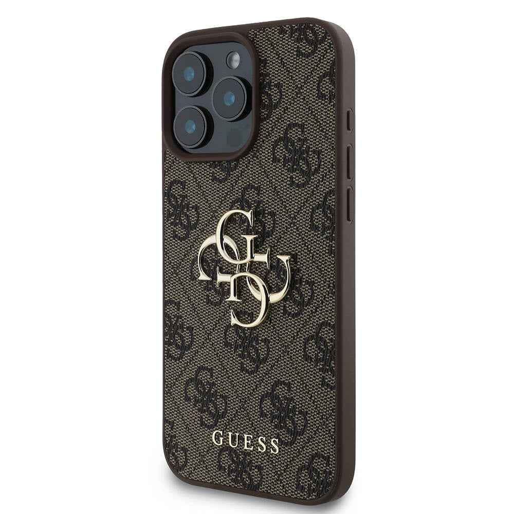iPhone 16 Pro Max Kılıf Guess Orijinal Lisanslı PU Deri 4G Desenli Metal Büyük 4G ve Yazı Logolu Kılıf