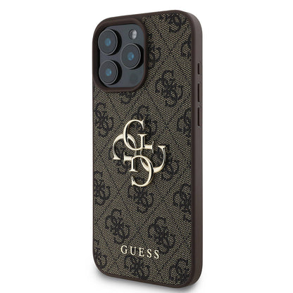 iPhone 16 Pro Max Kılıf Guess Orijinal Lisanslı PU Deri 4G Desenli Metal Büyük 4G ve Yazı Logolu Kılıf