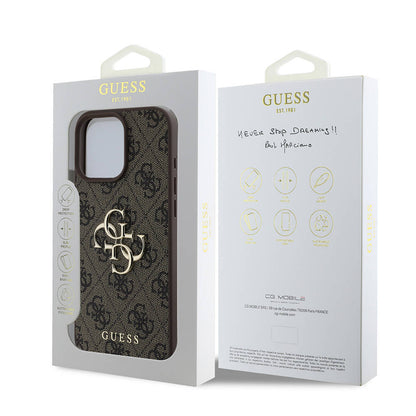 iPhone 16 Pro Max Kılıf Guess Orijinal Lisanslı PU Deri 4G Desenli Metal Büyük 4G ve Yazı Logolu Kılıf