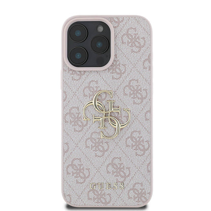 iPhone 16 Pro Max Kılıf Guess Orijinal Lisanslı PU Deri 4G Desenli Metal Büyük 4G ve Yazı Logolu Kılıf