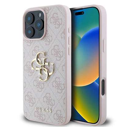 iPhone 16 Pro Max Kılıf Guess Orijinal Lisanslı PU Deri 4G Desenli Metal Büyük 4G ve Yazı Logolu Kılıf