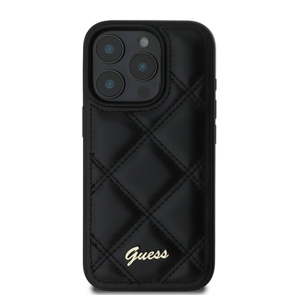 iPhone 16 Pro Max Kılıf Guess Orijinal Lisanslı PU Deri Metal Yazı Logolu Kapitone Kılıf