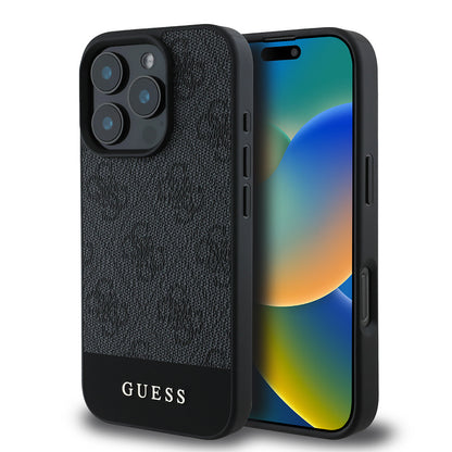 iPhone 16 Pro Max Kılıf Guess Orijinal Lisanslı PU Deri Şerit Logo Dizaynlı Kılıf