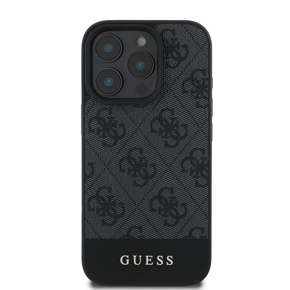 iPhone 16 Pro Max Kılıf Guess Orijinal Lisanslı PU Deri Şerit Logo Dizaynlı Kılıf
