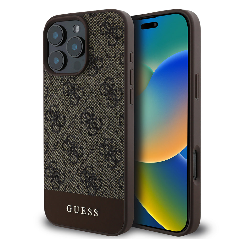 iPhone 16 Pro Max Kılıf Guess Orijinal Lisanslı PU Deri Şerit Logo Dizaynlı Kılıf
