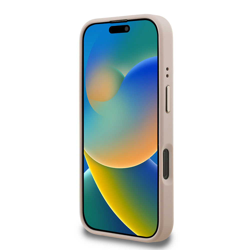 iPhone 16 Pro Max Kılıf Guess Orijinal Lisanslı PU Deri Taşlı Üçgen Logo 4G Desenli Kamera Standlı Kılıf