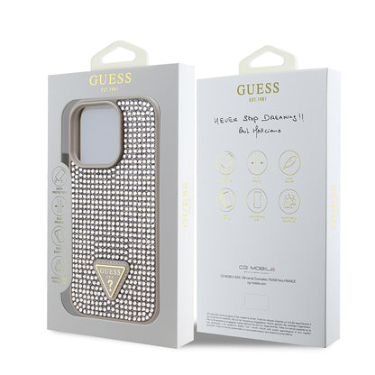 iPhone 16 Pro Max Kılıf Guess Orijinal Lisanslı Taşlı Arka Yüzey Üçgen Logolu Kılıf