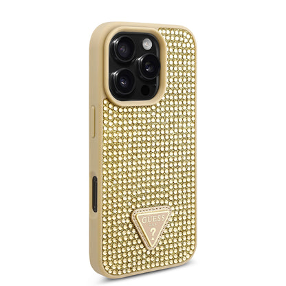 iPhone 16 Pro Max Kılıf Guess Orijinal Lisanslı Taşlı Arka Yüzey Üçgen Logolu Kılıf