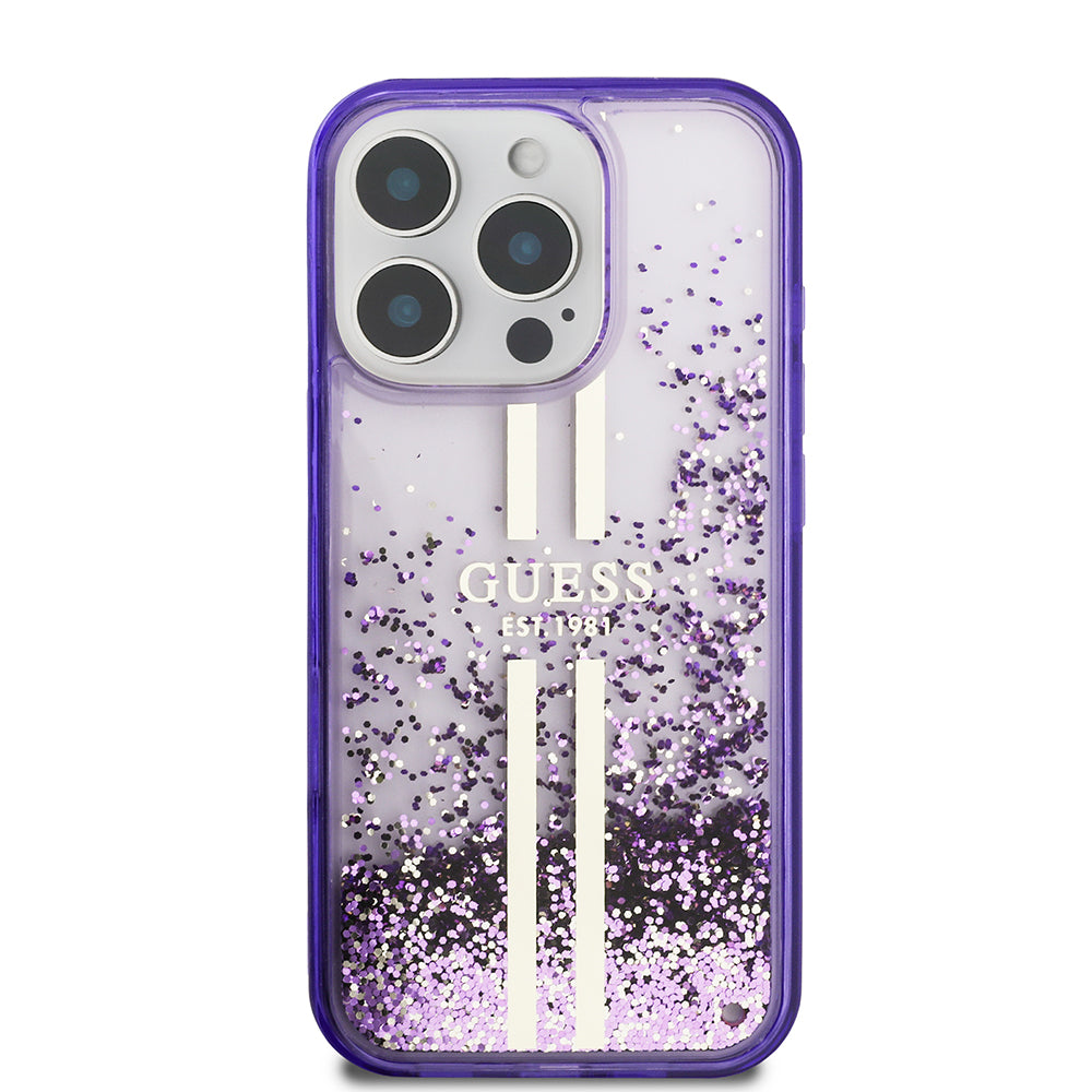 iPhone 16 Pro Max Kılıf Guess Orijinal Lisanslı Transparan Sıvılı Simli Altın Çizgili Kılıf