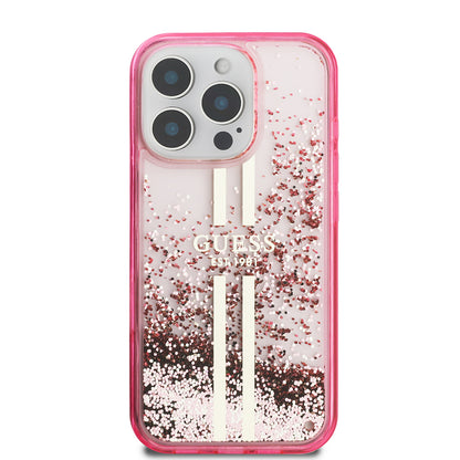 iPhone 16 Pro Max Kılıf Guess Orijinal Lisanslı Transparan Sıvılı Simli Altın Çizgili Kılıf