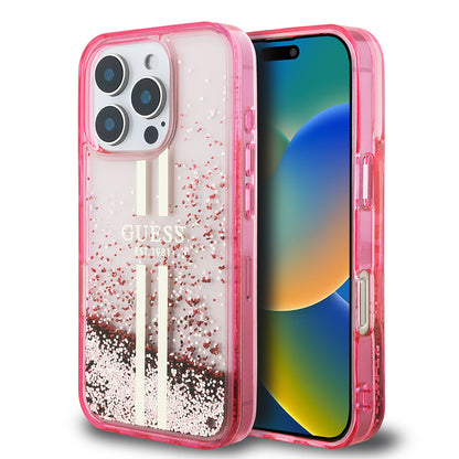 iPhone 16 Pro Max Kılıf Guess Orijinal Lisanslı Transparan Sıvılı Simli Altın Çizgili Kılıf