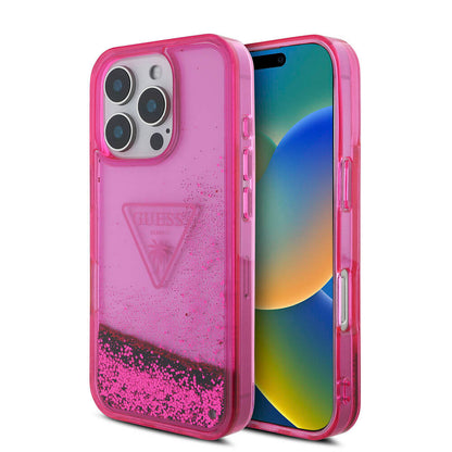 iPhone 16 Pro Max Kılıf Guess Orijinal Lisanslı Transparan Sıvılı Simli Dizayn Kılıf