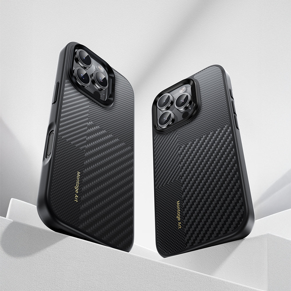 iPhone 16 Pro Max Kılıf Karbon Fiber M-safe Şarj Özellikli Kamera Kontrol Butonlu Benks Hybrid ArmorPro Montage Kevlar Kılıf