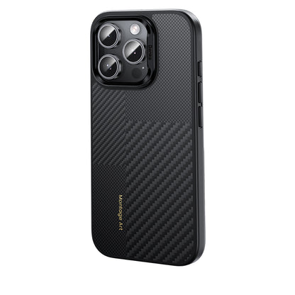 iPhone 16 Pro Max Kılıf Karbon Fiber M-safe Şarj Özellikli Kamera Kontrol Butonlu Benks Hybrid ArmorPro Montage Kevlar Kılıf