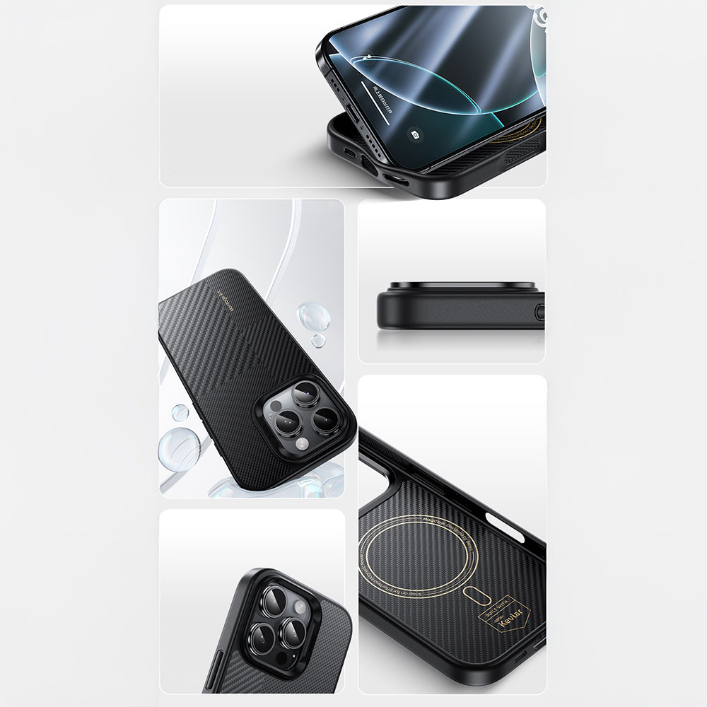 iPhone 16 Pro Max Kılıf Karbon Fiber M-safe Şarj Özellikli Kamera Kontrol Butonlu Benks Hybrid ArmorPro Montage Kevlar Kılıf