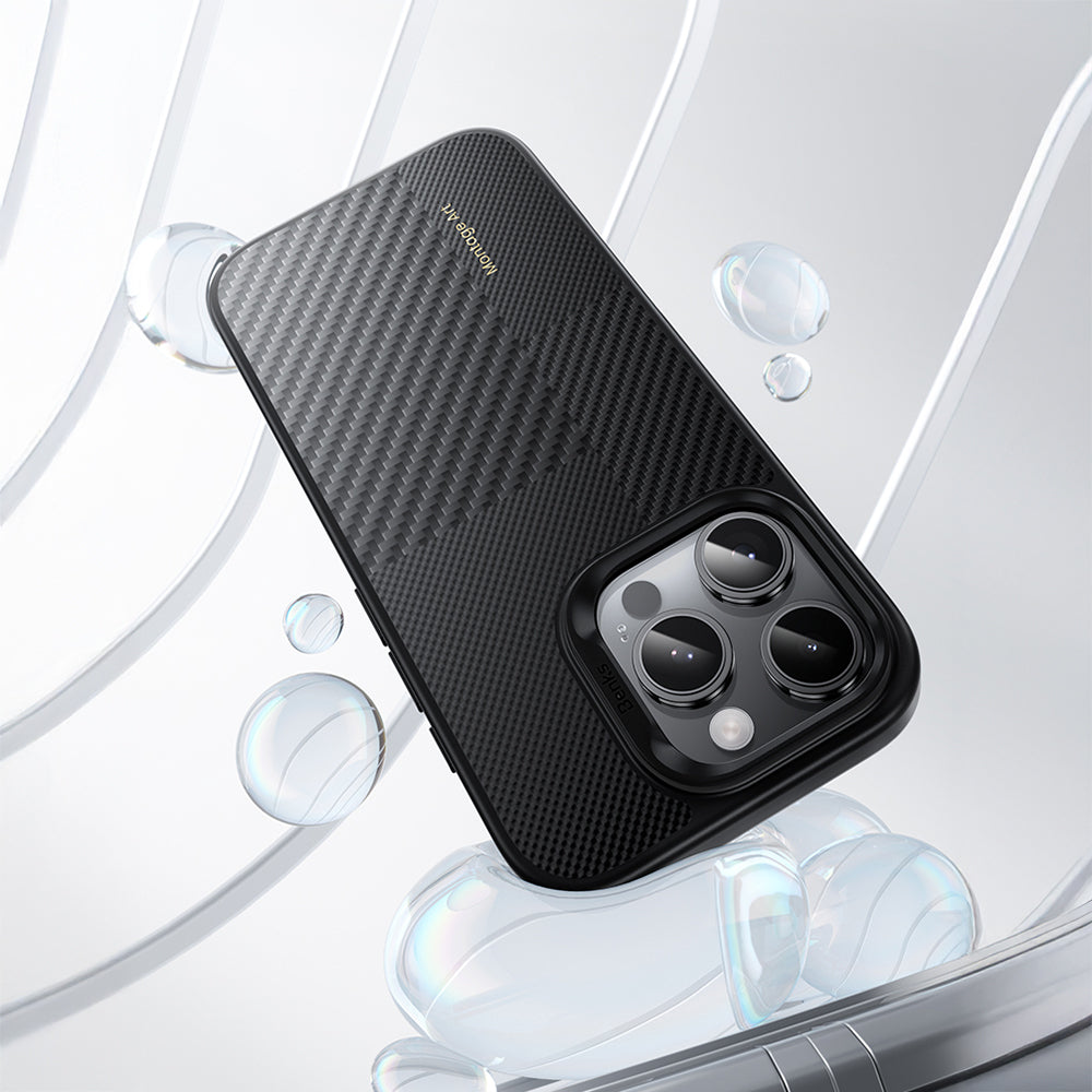 iPhone 16 Pro Max Kılıf Karbon Fiber M-safe Şarj Özellikli Kamera Kontrol Butonlu Benks Hybrid ArmorPro Montage Kevlar Kılıf