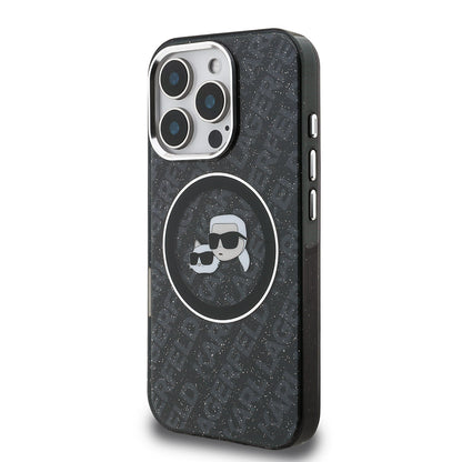 iPhone 16 Pro Max Kılıf Karl Lagerfeld Orijinal Lisanslı Parlayan Simli Karl & Choupette Heads Kılıf