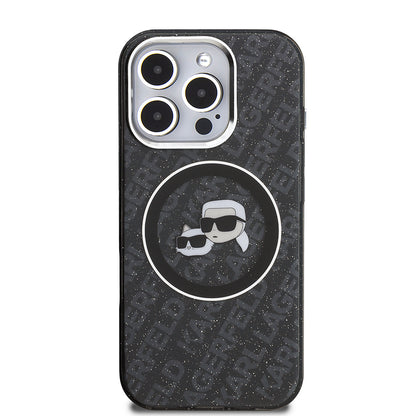 iPhone 16 Pro Max Kılıf Karl Lagerfeld Orijinal Lisanslı Parlayan Simli Karl & Choupette Heads Kılıf