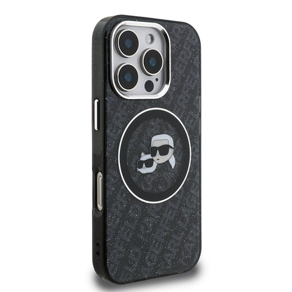 iPhone 16 Pro Max Kılıf Karl Lagerfeld Orijinal Lisanslı Parlayan Simli Karl & Choupette Heads Kılıf