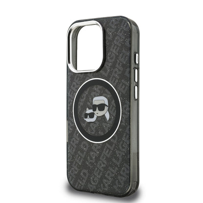 iPhone 16 Pro Max Kılıf Karl Lagerfeld Orijinal Lisanslı Parlayan Simli Karl & Choupette Heads Kılıf