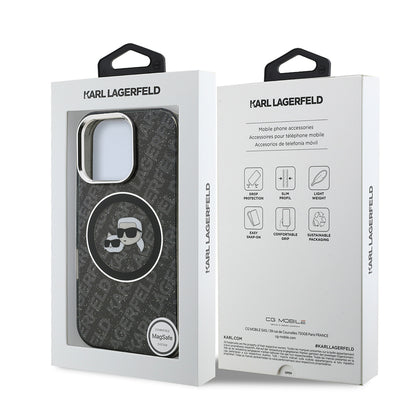 iPhone 16 Pro Max Kılıf Karl Lagerfeld Orijinal Lisanslı Parlayan Simli Karl & Choupette Heads Kılıf