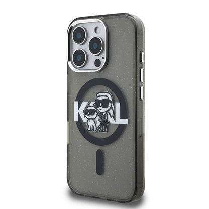 iPhone 16 Pro Max Kılıf Karl Lagerfeld Orijinal Lisanslı Parlayan Simli Karl & Choupette Sketch Logo Kılıf