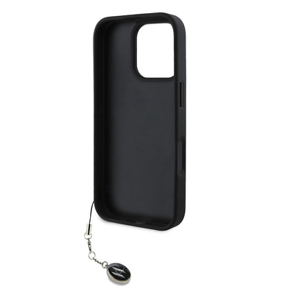 iPhone 16 Pro Max Kılıf Karl Lagerfeld orijinal Lisanslı Anahtarlıklı Taşlı KL Yazılı Saffiano Rhinestones Kılıf