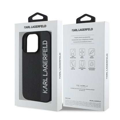 iPhone 16 Pro Max Kılıf Karl Lagerfeld orijinal Lisanslı Anahtarlıklı Taşlı KL Yazılı Saffiano Rhinestones Kılıf