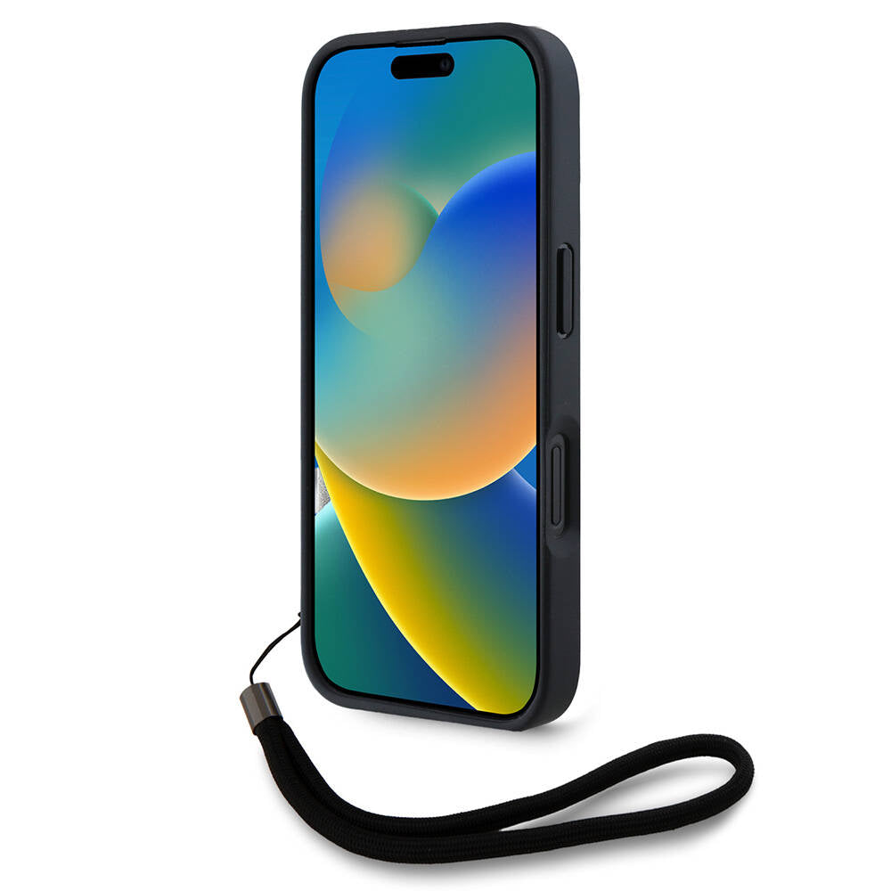 iPhone 16 Pro Max Kılıf Karl Lagerfeld orijinal Lisanslı Askılı Saffiano Athleisure Şerit Çizgili Kılıf
