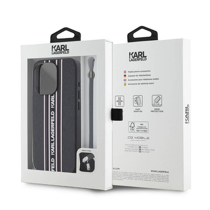 iPhone 16 Pro Max Kılıf Karl Lagerfeld orijinal Lisanslı Askılı Saffiano Athleisure Şerit Çizgili Kılıf