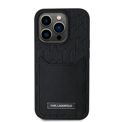 iPhone 16 Pro Max Kılıf Karl Lagerfeld orijinal Lisanslı Kartlıklı Monogram Sıcak Damgalı Elongated Logo Kılıf