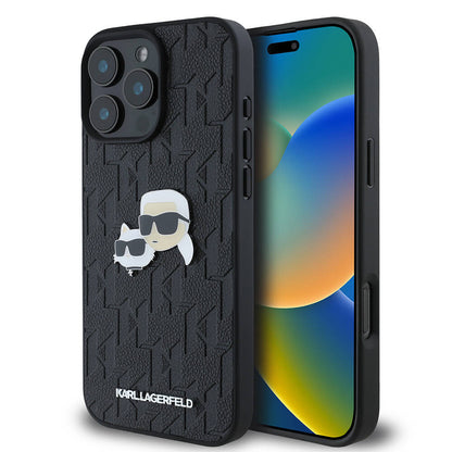 iPhone 16 Pro Max Kılıf Karl Lagerfeld orijinal Lisanslı K&C Heads Monogram Pin Kılıf