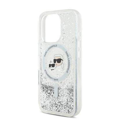 iPhone 16 Pro Max Kılıf Karl Lagerfeld orijinal Lisanslı M-safe Şarj Özellikli Sıvılı Simli KC Heads Kılıf