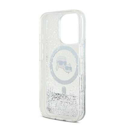 iPhone 16 Pro Max Kılıf Karl Lagerfeld orijinal Lisanslı M-safe Şarj Özellikli Sıvılı Simli KC Heads Kılıf