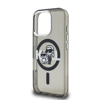 iPhone 16 Pro Max Kılıf Karl Lagerfeld orijinal Lisanslı Parlayan Simli Karl & Choupette Sketch Logo Kılıf